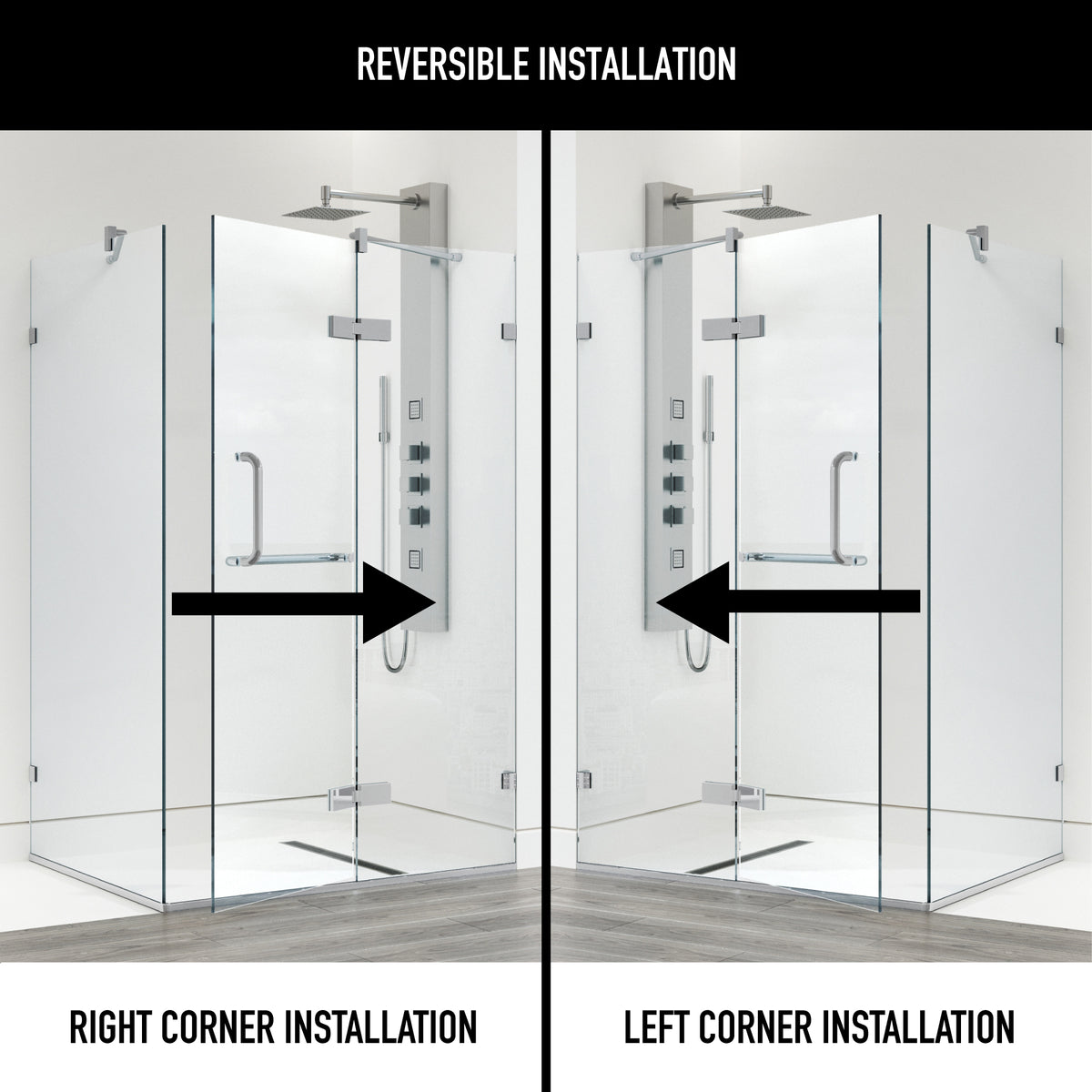 Monteray 30 in. L x 38 in. W x 73 in. H Frameless Hinged Rectangle Shower Enclosure and Meridian 4-Piece Bath Hardware Set in Chrome