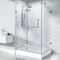 Chrome frameless shower with double hinged door