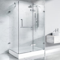 Chrome frameless shower with double hinged door