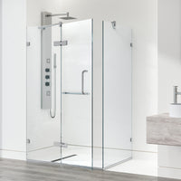 Monteray 30 in. L x 46 in. W x 73 in. H Frameless Hinged Rectangle Shower Enclosure and Meridian 4-Piece Bath Hardware Set in Chrome