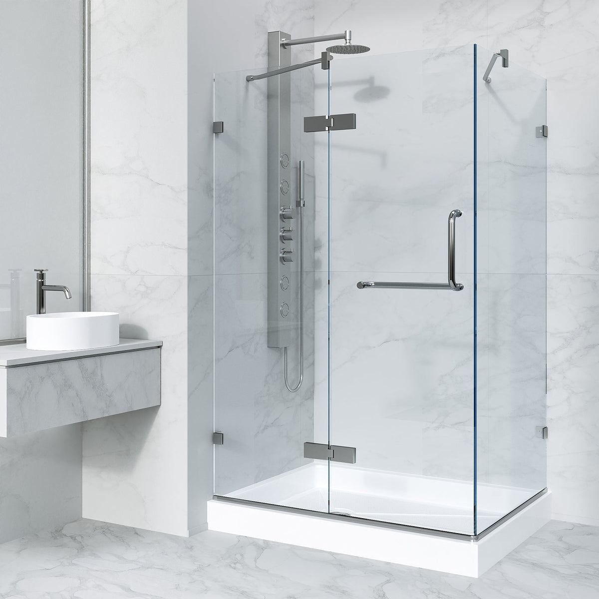 Left installation shower enclosure with base and slip-resistant floor