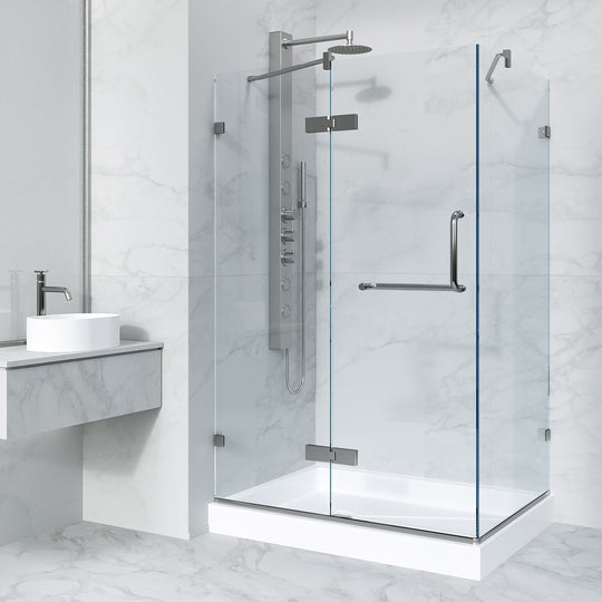 Left installation shower enclosure with base and slip-resistant floor