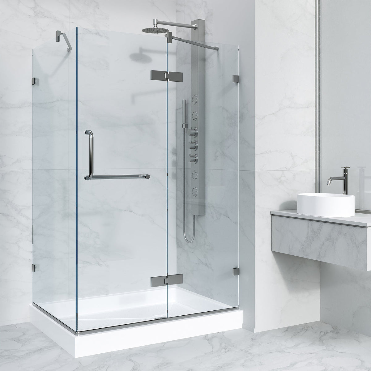 Right installation shower enclosure with base and slip-resistant floor