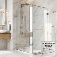 Pacifica 46 in. L x 34 in. W x 73 in. H Frameless Hinged Rectangle Shower Enclosure and Satro 3-Piece Bath Hardware Set in Brushed Nickel