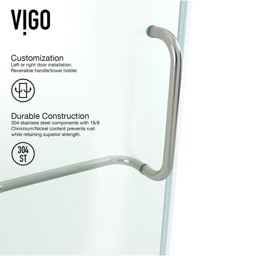 Pacifica 46 in. L x 34 in. W x 73 in. H Frameless Hinged Rectangle Shower Enclosure and Satro 3-Piece Bath Hardware Set in Brushed Nickel
