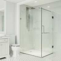 Pacifica 46 in. L x 34 in. W x 73 in. H Frameless Hinged Rectangle Shower Enclosure and Satro 3-Piece Bath Hardware Set in Brushed Nickel
