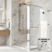 Pacifica 46 in. L x 34 in. W x 73 in. H Frameless Hinged Rectangle Shower Enclosure and Meridian 4-Piece Bath Hardware Set in Brushed Nickel