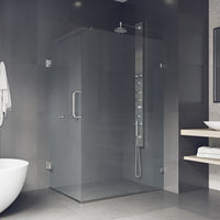 Pacifica 46 in. L x 34 in. W x 73 in. H Frameless Hinged Rectangle Shower Enclosure and Meridian 4-Piece Bath Hardware Set in Brushed Nickel