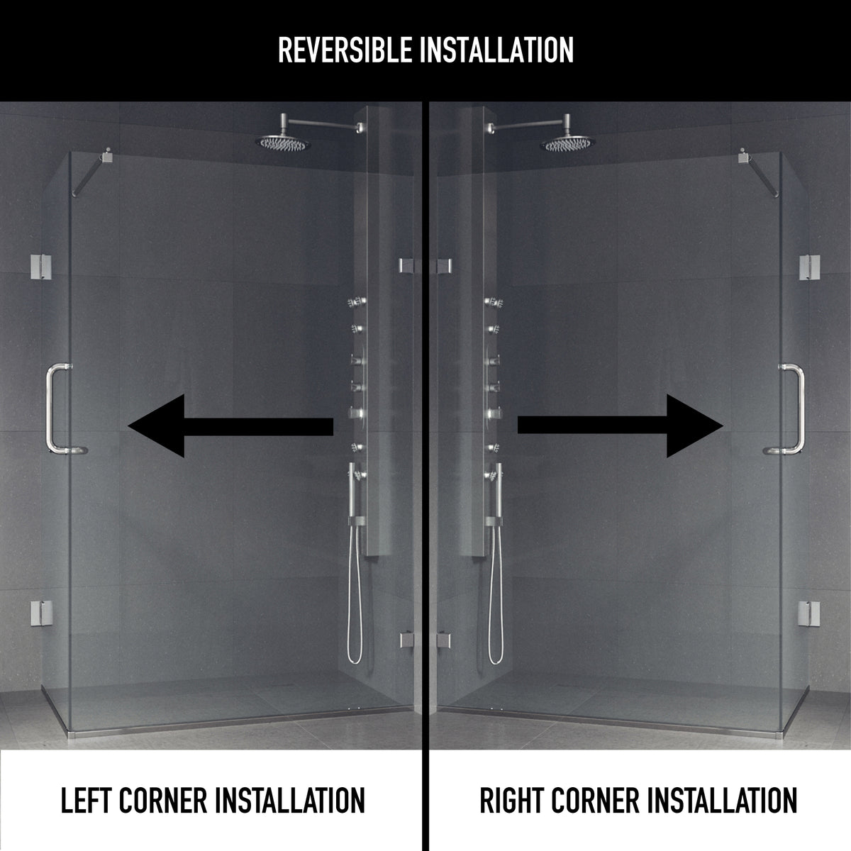 Pacifica 46 in. L x 34 in. W x 73 in. H Frameless Hinged Rectangle Shower Enclosure and Meridian 4-Piece Bath Hardware Set in Brushed Nickel