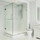 Frameless shower with double hinged door and slip resistant floor