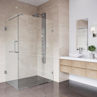 Pacifica 46 in. L x 34 in. W x 73 in. H Frameless Hinged Rectangle Shower Enclosure and Satro 3-Piece Bath Hardware Set in Chrome