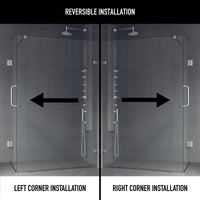 Pacifica 46 in. L x 34 in. W x 73 in. H Frameless Hinged Rectangle Shower Enclosure and Satro 3-Piece Bath Hardware Set in Chrome