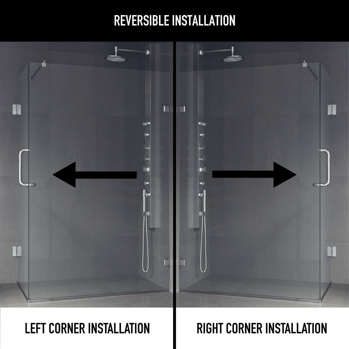 Pacifica 46 in. L x 34 in. W x 73 in. H Frameless Hinged Rectangle Shower Enclosure and Satro 3-Piece Bath Hardware Set in Chrome