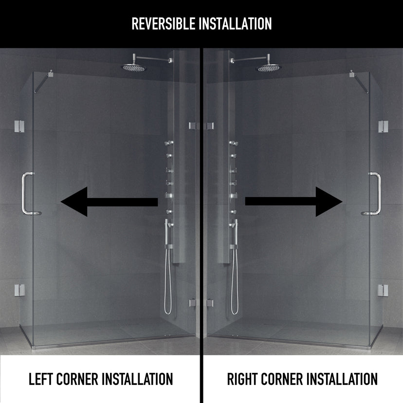 Pacifica 46 in. L x 34 in. W x 73 in. H Frameless Hinged Rectangle Shower Enclosure and Satro 3-Piece Bath Hardware Set in Chrome
