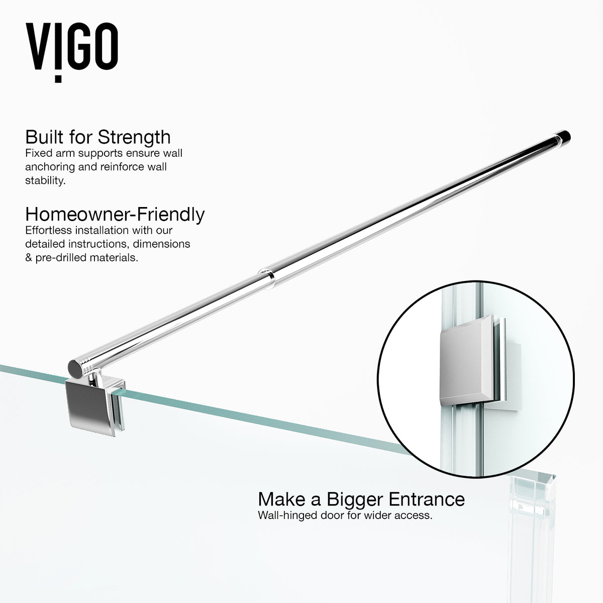Pacifica 46 in. L x 34 in. W x 73 in. H Frameless Hinged Rectangle Shower Enclosure and Satro 3-Piece Bath Hardware Set in Chrome