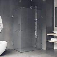 Pacifica 46 in. L x 34 in. W x 73 in. H Frameless Hinged Rectangle Shower Enclosure and Meridian 4-Piece Bath Hardware Set in Chrome