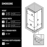 Pacifica 46 in. L x 34 in. W x 73 in. H Frameless Hinged Rectangle Shower Enclosure and Meridian 4-Piece Bath Hardware Set in Chrome