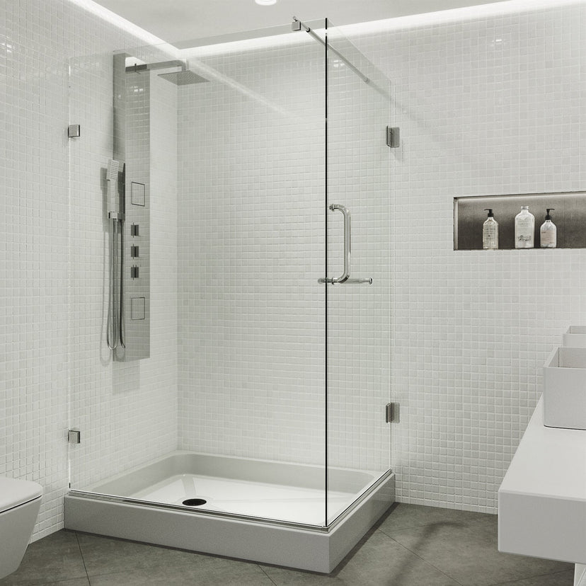 Tempered glass shower enclosure with base included and cool touch exterior