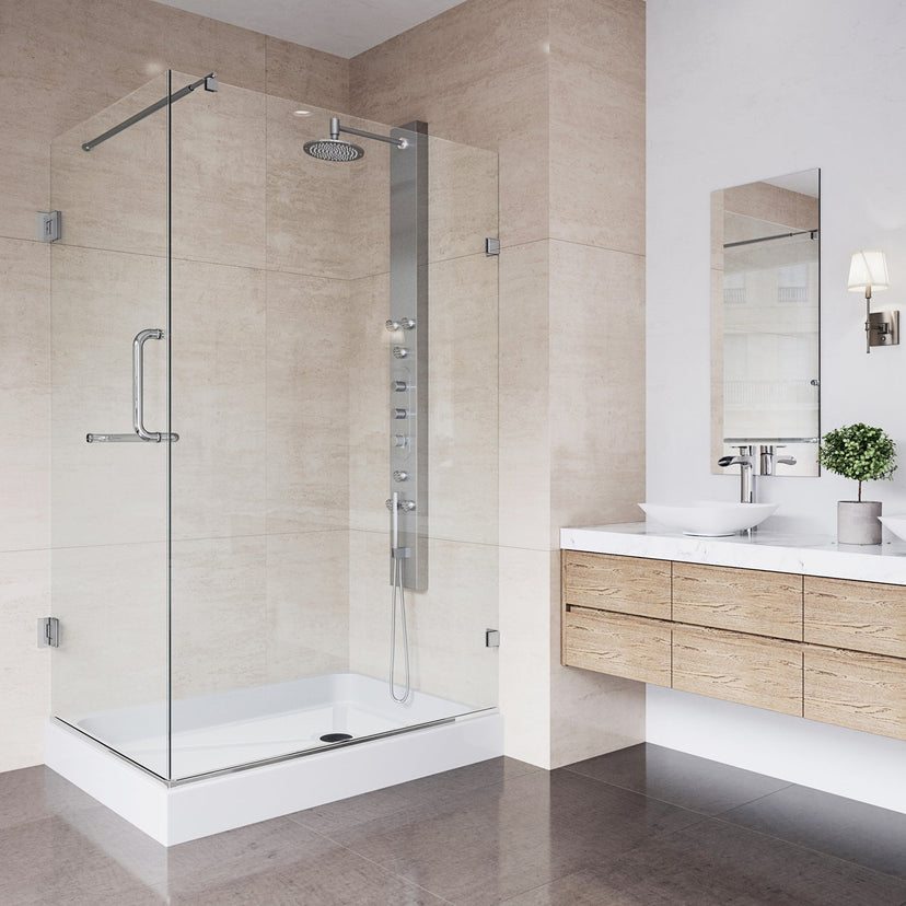 Tempered glass shower door with cool touch exterior and base included