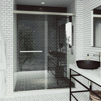 Satro E-Class 52 to 60 in. W x 74 in. H Semi-Frameless Double-Sliding Shower Door and Satro 3-Piece Bath Hardware Set in Brushed Nickel