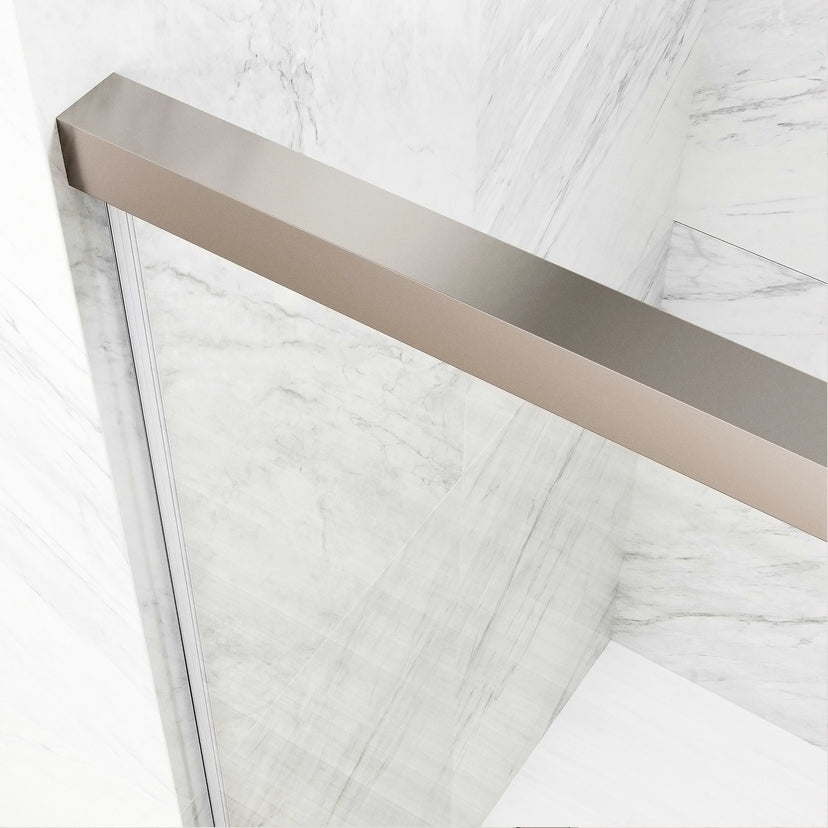 Satro E-Class 52 to 60 in. W x 74 in. H Semi-Frameless Double-Sliding Shower Door and Satro 3-Piece Bath Hardware Set in Brushed Nickel