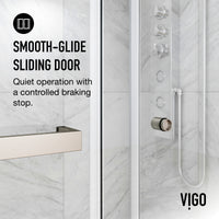 Satro E-Class 52 to 60 in. W x 74 in. H Semi-Frameless Double-Sliding Shower Door and Satro 3-Piece Bath Hardware Set in Brushed Nickel