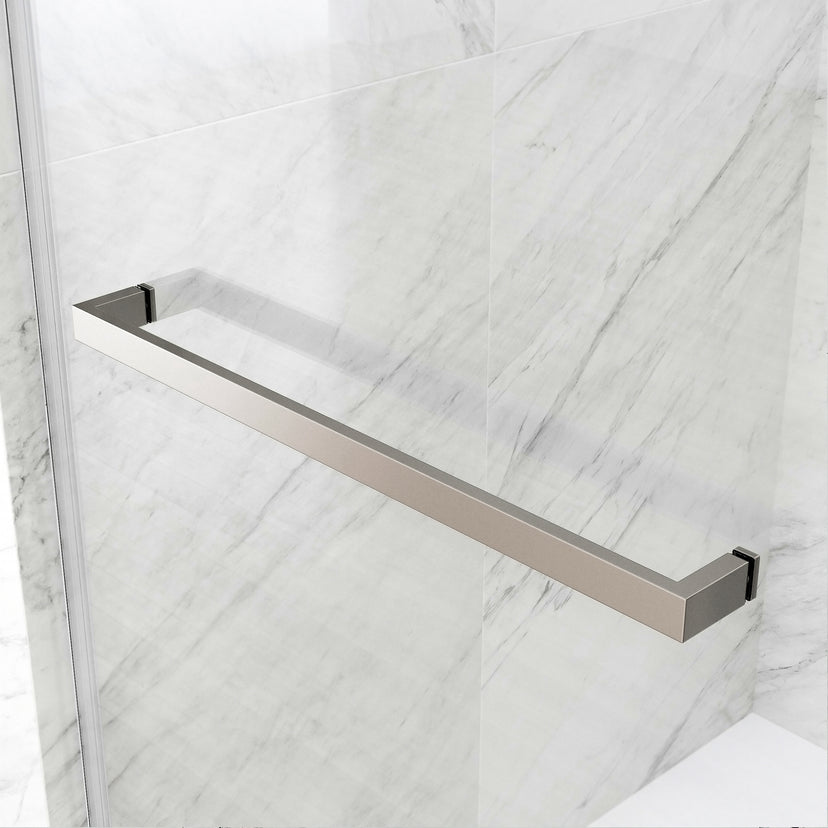Satro E-Class 52 to 60 in. W x 74 in. H Semi-Frameless Double-Sliding Shower Door and Meridian 4-Piece Bath Hardware Set in Brushed Nickel