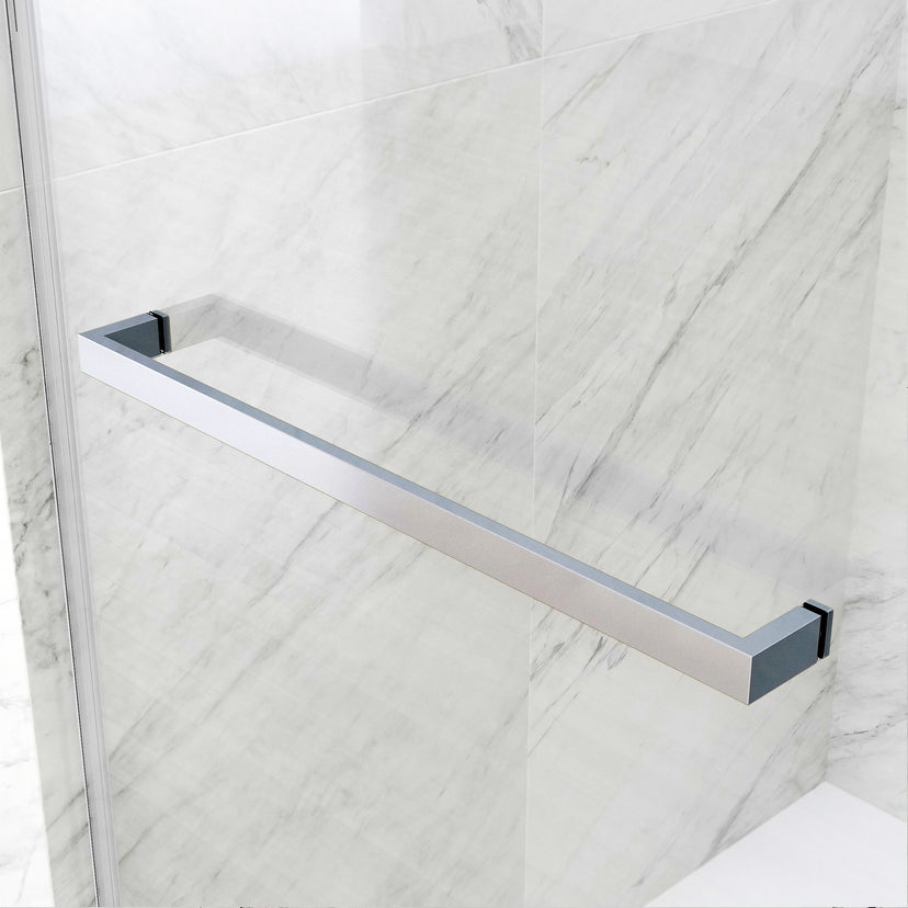 Satro E-Class 52 to 60 in. W x 74 in. H Semi-Frameless Double-Sliding Shower Door and Satro 3-Piece Bath Hardware Set in Chrome