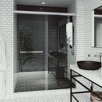 Satro E-Class 52 to 60 in. W x 74 in. H Semi-Frameless Double-Sliding Shower Door and Meridian 4-Piece Bath Hardware Set in Chrome
