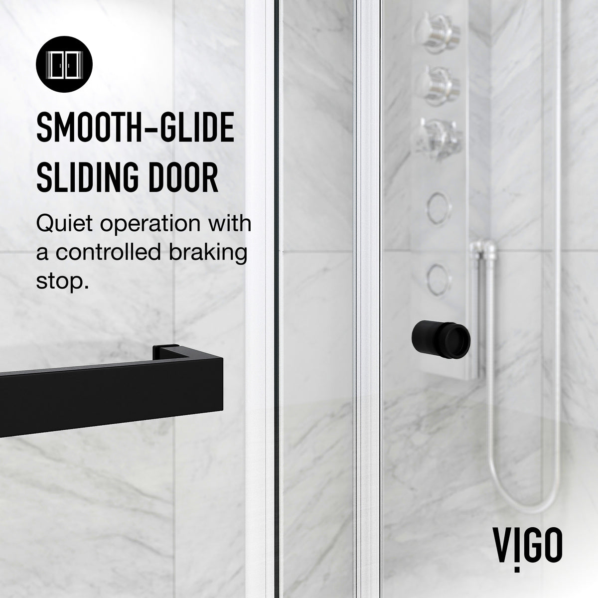 Satro E-Class 52 to 60 in. W x 74 in. H Semi-Frameless Double-Sliding Shower Door and Elan 24 in. Linear Shower Drain in Matte Black
