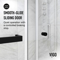 Satro E-Class 52 to 60 in. W x 74 in. H Semi-Frameless Double-Sliding Shower Door and Meridian 4-Piece Bath Hardware Set in Matte Black
