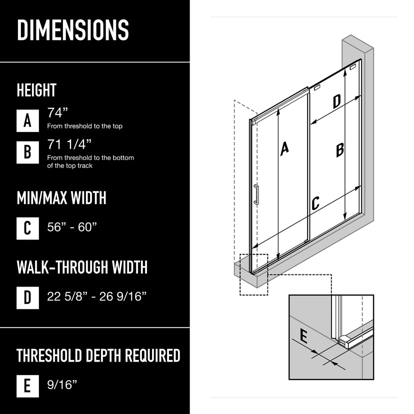 Amada 60 in. W x 74 in. H Sliding Shower Door and Elan 24 in. Linear Shower Drain in Brushed Nickel