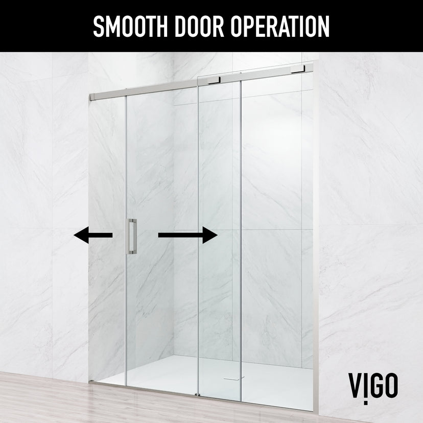 Amada 60 in. W x 74 in. H Sliding Shower Door and Elan 24 in. Linear Shower Drain in Brushed Nickel