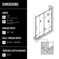 Amada 60 in. W x 74 in. H Sliding Shower Door and Satro 3-Piece Bath Hardware Set in Brushed Nickel