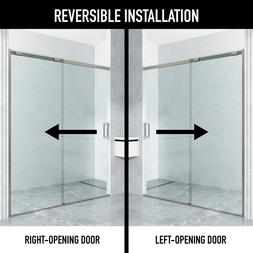 Amada 60 in. W x 74 in. H Sliding Shower Door and Meridian 4-Piece Bath Hardware Set in Brushed Nickel