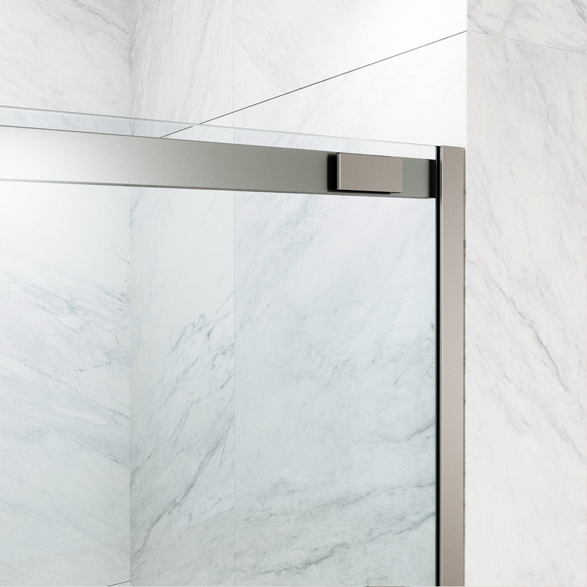 60 in. W x 74 in. H Sliding Shower Door in Brushed Nickel with 1/4 in. Clear Glass and Elan 36 in. Linear Shower Drain