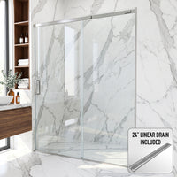 Amada 60 in. W x 74 in. H Sliding Shower Door and Elan 24 in. Linear Shower Drain in Chrome