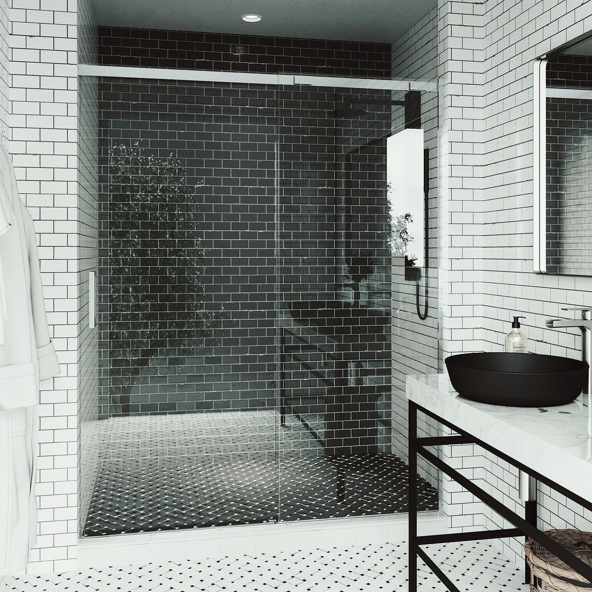 Amada 60 in. W x 74 in. H Sliding Shower Door and Elan 24 in. Linear Shower Drain in Chrome