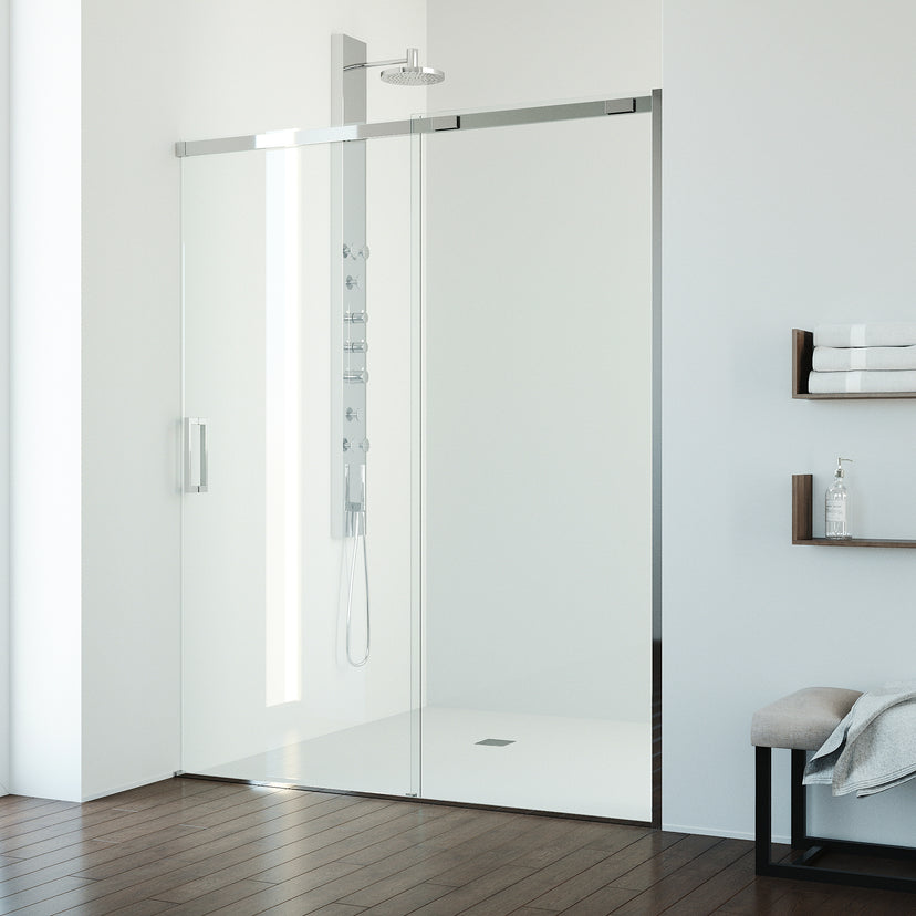 Amada 60 in. W x 74 in. H Sliding Shower Door and Satro 3-Piece Bath Hardware Set in Chrome
