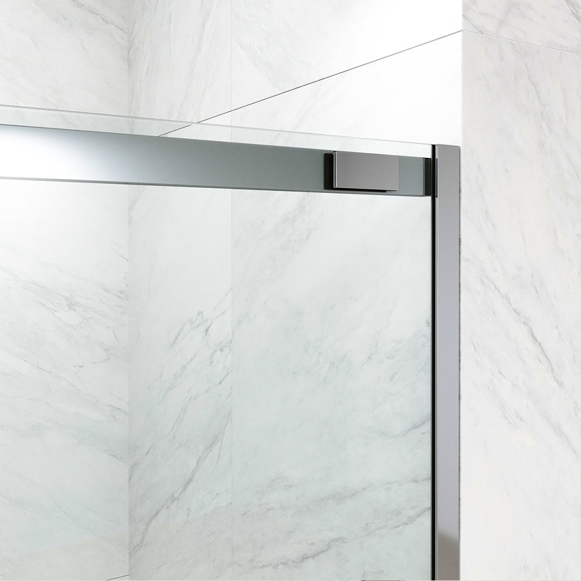 Amada 60 in. W x 74 in. H Sliding Shower Door and Meridian 4-Piece Bath Hardware Set in Chrome
