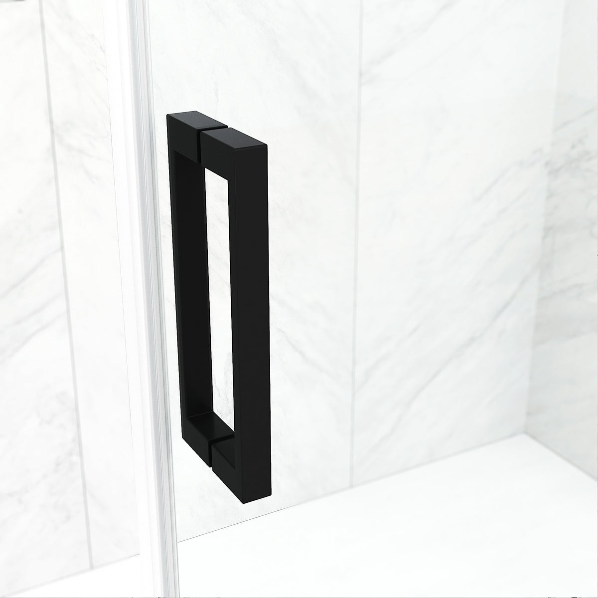 Amada 60 in. W x 74 in. H Sliding Shower Door and Meridian 4-Piece Bath Hardware Set in Matte Black