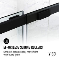Amada 60 in. W x 74 in. H Sliding Shower Door and Meridian 4-Piece Bath Hardware Set in Matte Black