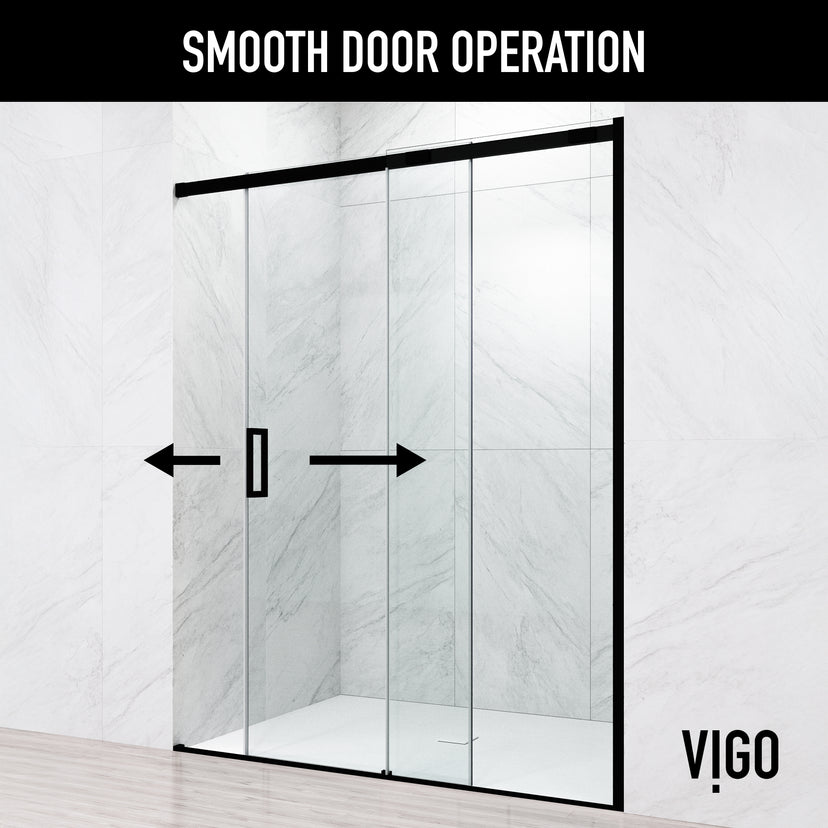 60 in. W x 74 in. H Sliding Shower Door in Matte Black with 1/4 in. Clear Glass and Elan 36 in. Linear Shower Drain
