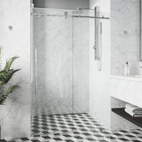 Elan E-Class 44 to 48 in. W x 76 in. H Frameless Sliding Shower Door and Satro 3-Piece Bath Hardware Set in Chrome
