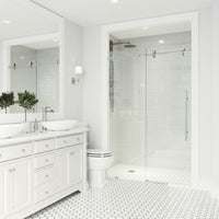 Elan E-Class 44 to 48 in. W x 76 in. H Frameless Sliding Shower Door and Meridian 4-Piece Bath Hardware Set in Chrome
