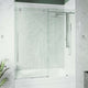 Chrome frameless sliding tub door with clear tempered glass, modern design, adjustable 56-60 in.