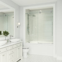 Elan E-Class 56 to 60 in. W x 66 in. H Frameless Sliding Tub Door and Satro 3-Piece Bath Hardware Set in Chrome