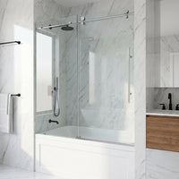 Elan E-Class 56 to 60 in. W x 66 in. H Frameless Sliding Tub Door and Meridian 4-Piece Bath Hardware Set in Chrome