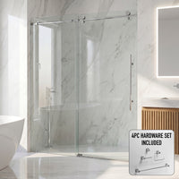 Elan E-Class 56 to 60 in. W x 76 in. H Frameless Sliding Shower Door and Meridian 4-Piece Bath Hardware Set in Chrome