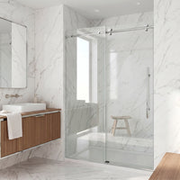 Elan E-Class 56 to 60 in. W x 76 in. H Frameless Sliding Shower Door and Meridian 4-Piece Bath Hardware Set in Chrome